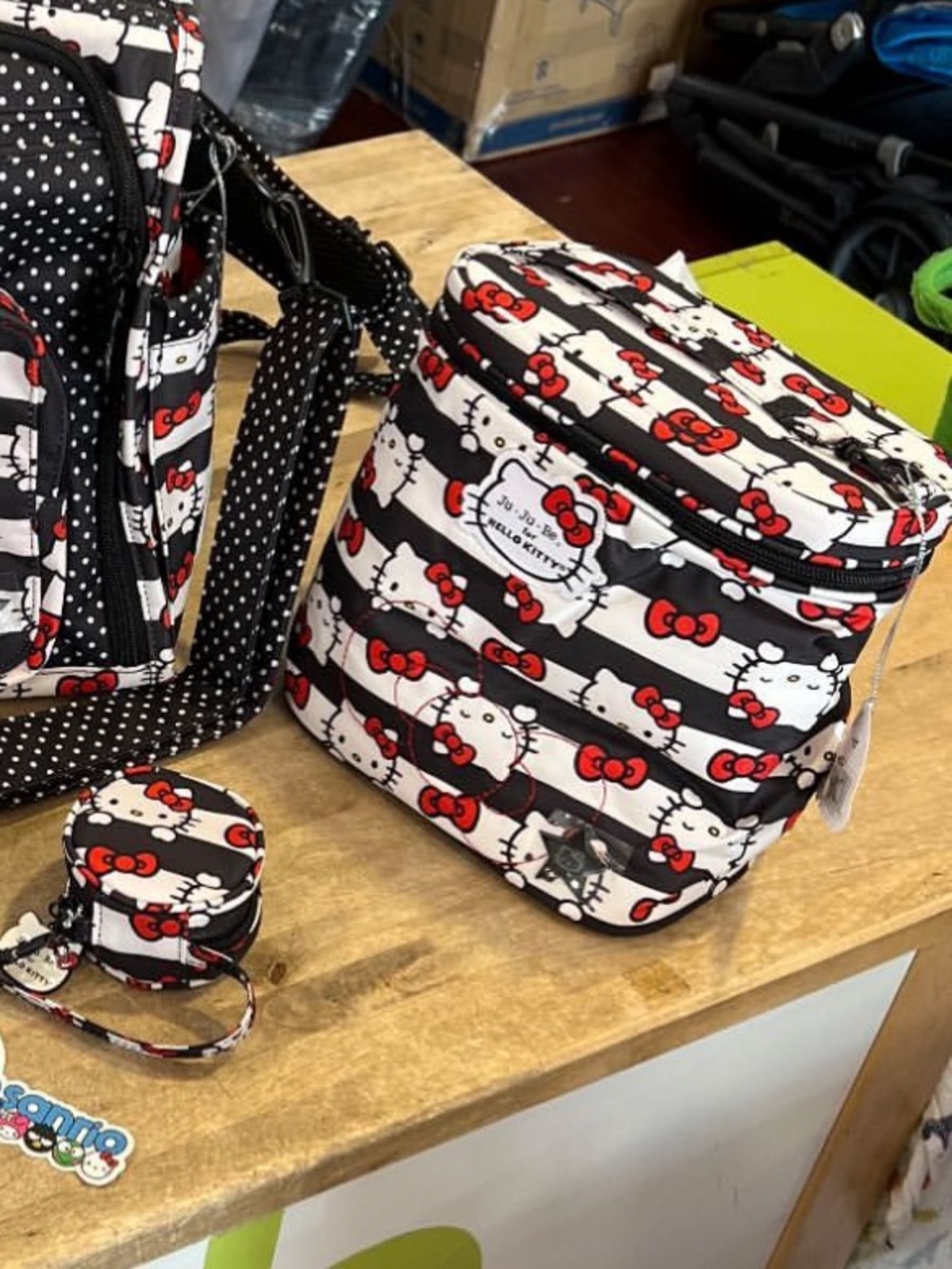 Ju-Ju-Be Hello Kitty Black & White Striped Bottle Bag & Paci Pod